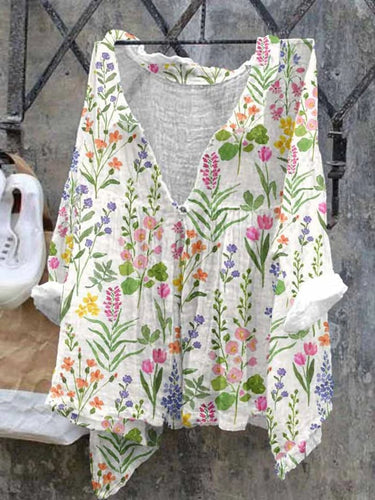 Women's Watercolor Floral Print Casual Shirt