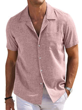 Load image into Gallery viewer, Men's Cuban Collar Cotton And Linen Pocket Basic Casual Shirt