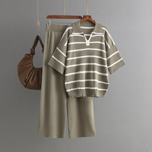 Load image into Gallery viewer, Stylish Striped Top &amp; Solid Color Wide Leg Pants Two-Piece Set