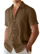 Load image into Gallery viewer, Men's summer solid color imitation linen casual and comfortable short-sleeved shirt