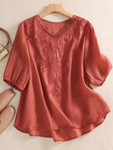 Load image into Gallery viewer, Mesh Embroidery V-Neck Loose Casual Shirt