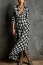 Load image into Gallery viewer, Women's Plaid Lapel Single-Breasted Shirt Maxi Dress