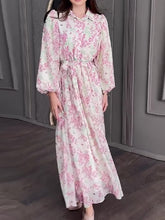 Load image into Gallery viewer, Tie Waist Slimming Printed Long Dress