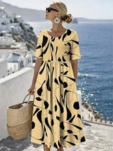 Load image into Gallery viewer, Women's Casual Round Neck Half Sleeve Striped Contrast Print Dress