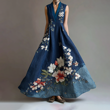 Load image into Gallery viewer, Women's Retro Japanese Sakura Art Stitching Casual Linen Dress