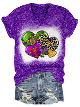 Load image into Gallery viewer, Heart Leopard Mardi Gras Glitter V-Neck T-Shirt