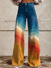 Load image into Gallery viewer, Women&#39;s Orange and Blue Stripes Print Casual Wide Leg Pants