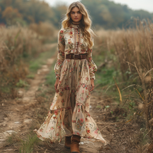 Load image into Gallery viewer, Women's Vintage Country Pastoral Linen Style Long-sleeve Maxi Long Dress