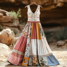 Load image into Gallery viewer, Women's Vintage Bohemian Applique Art Cotton And Linen Dress c9f2