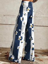 Load image into Gallery viewer, Women&#39;s Blue and White Flowers Print Casual Wide Leg Pants