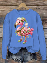 Load image into Gallery viewer, Women's Christmas Flamingo Printed Crew Neck Sweatshirt