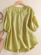 Load image into Gallery viewer, Mesh Embroidery V-Neck Loose Casual Shirt