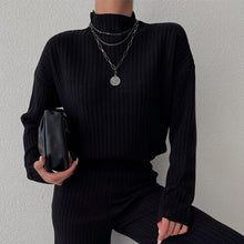 Load image into Gallery viewer, Women&#39;s Casual Half High Collar Solid Color Knitted Two-piece Suit