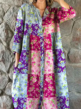 Load image into Gallery viewer, Women's Elegant Rose Floral Geometric Print Shirt Style Cotton and Linen Dress