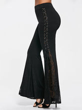 Load image into Gallery viewer, Halloween Gothic Dark Lace-Up Lace Patchwork Flared Pants