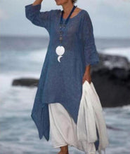 Load image into Gallery viewer, New Solid Color Linen Dress Loose Long-Sleeved Cotton Dress