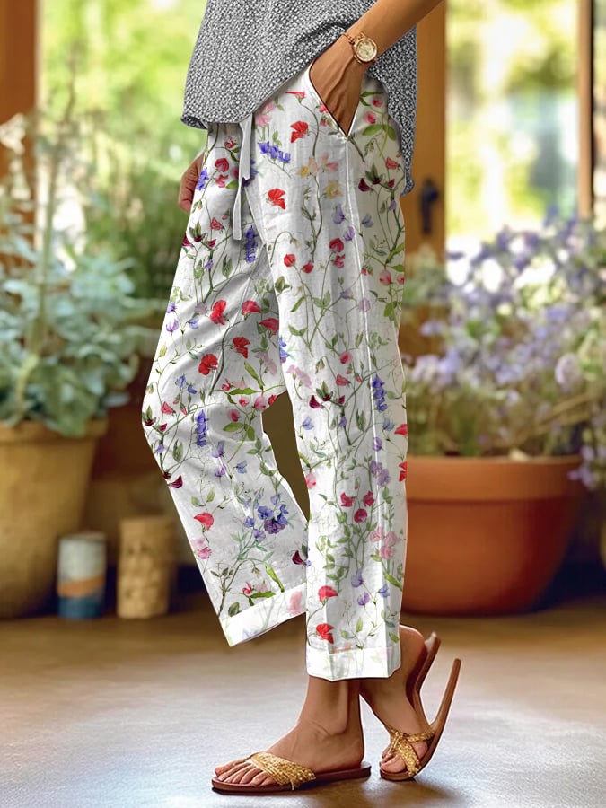 Women's Botanical Floral Print Loose Casual Pants