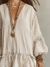 Load image into Gallery viewer, Sand Stripe Ruffled Boho Mini Dress