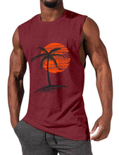 Load image into Gallery viewer, Men's Comfortable Solid Color Hawaiian Coconut Sleeveless Print T-shirt