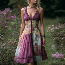 Load image into Gallery viewer, Vintage Roses Boho Lace Patchwork Linen Tank Dress