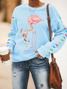 Women's Merry Christmas Flamingo Fun Print Casual Sweatshirt