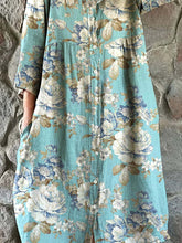 Load image into Gallery viewer, Women&#39;s Elegant Floral Pattern Cotton and Linen Dress with Pockets