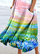 Load image into Gallery viewer, Women's Coastal Abstract Landscape Art Print Pocket Casual Resort Comfort Maxi Dress