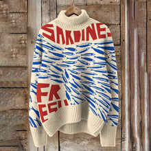 Load image into Gallery viewer, Vintage Fish Sardines Art Print Turtleneck Knitted Cozy Pullover Sweater