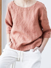 Load image into Gallery viewer, Women's Cotton Linen Comfortable Casual Simple Loose Pullover Shirt