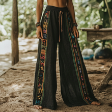 Load image into Gallery viewer, Bohemian Holiday Style Retro Linen Floral Ethnic Totem Print Casual Pants