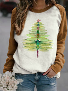 Dragonfly Christmas Tree Print Sweatshirt