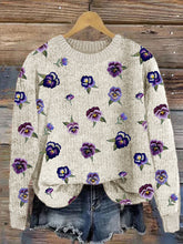 Load image into Gallery viewer, Pansy Floral Embroidery Pattern Cozy Knit Sweater