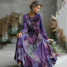 Load image into Gallery viewer, Vintage Bohemian Embroidered Floral Patchwork Linen Maxi Dress