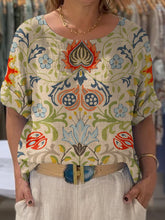 Load image into Gallery viewer, Women's Vintage Lovely Floral Art Print Front And Back Wear Short Sleeve Cotton Shirt