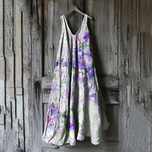 Load image into Gallery viewer, Vintage Violet Floral Art Linen Tank Dress 3f29