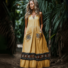 Load image into Gallery viewer, Women&#39;s Retro Ethnic Splicing Oversized Linen Maxi Skirt
