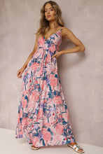 Load image into Gallery viewer, Everyday Pink Chiffon Floral Print Deep V Neck Sleeveless Maxi Dress