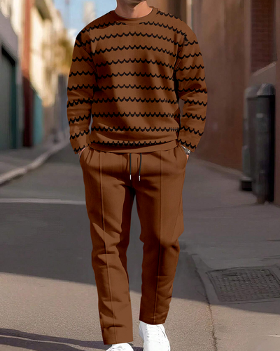 Men's Brown Round Neck Casual Sports Set 060