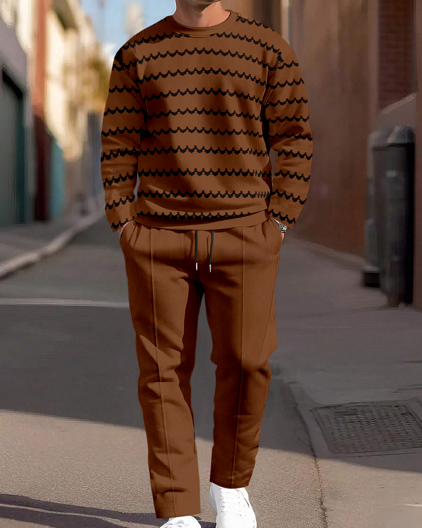 Men's Brown Round Neck Casual Sports Set 060