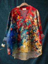 Load image into Gallery viewer, Women's Butterfly Print Casual Cotton And Linen V-neck Shirt