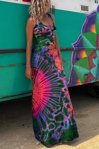 Barbie La Bamba Tie-dye Print Back Lace-up Stretch Maxi Dress