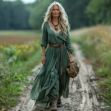 Load image into Gallery viewer, Women's Vintage Pastoral Style V-neck Linen Long-sleeve Maxi Long Dress