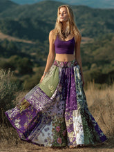 Load image into Gallery viewer, Boho Purple Patchwork Floral Pattern Women's Linen Half-length Skirt