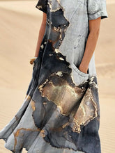 Load image into Gallery viewer, Women's Vintage Marble Texture Linen Pocket Dress