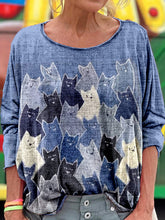 Load image into Gallery viewer, Women's Abstract Geometric Cat Art Print Vintage Linen Crew Neck T-shirt