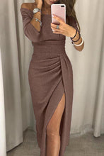 Load image into Gallery viewer, A-line Neck Sequin Slit Wrap Dress