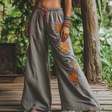 Load image into Gallery viewer, Bohemian Holiday Style Retro Linen Floral Ethnic Totem Print Casual Pants