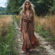 Load image into Gallery viewer, Women's Vintage V-neck Bohemian Pastoral Style Long-sleeved Maxi Long Dress