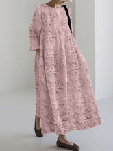 Load image into Gallery viewer, Floral Lace Embroidered Linen Blend Maxi Dress