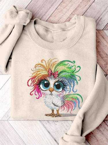 Funny Crazy Chicken Christmas Casual Print Sweatshirt